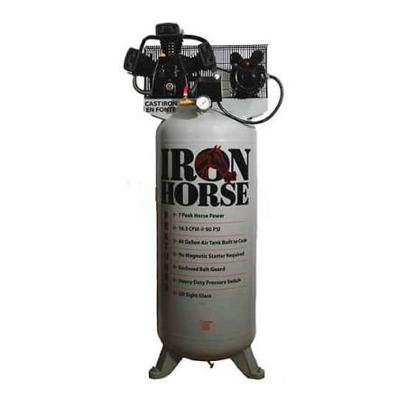 Wood Industries Iron Horse, 5 HP, Single-Stage Comp, 80  Gal, Vertical, 150 PSI, 16 CFM, 1-Phase 208-230V IHD7180V1